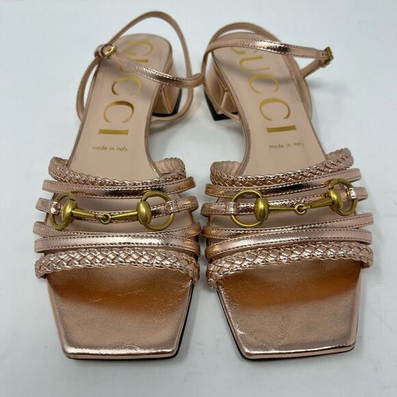 Gucci Ketty Horsebit Braided Metallic Sandals Pink size 38 EU 8 US - Picture 3 of 11